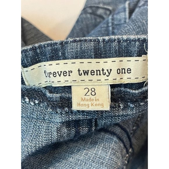 Forever 21 Womens High Waist Denim Shorts Roll Cuffed Hem Button Fly Blue SZ 28 - Picture 7 of 7